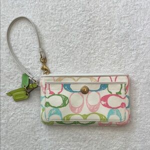 Vintage Coach Wristlet with Colorful Logo Pattern